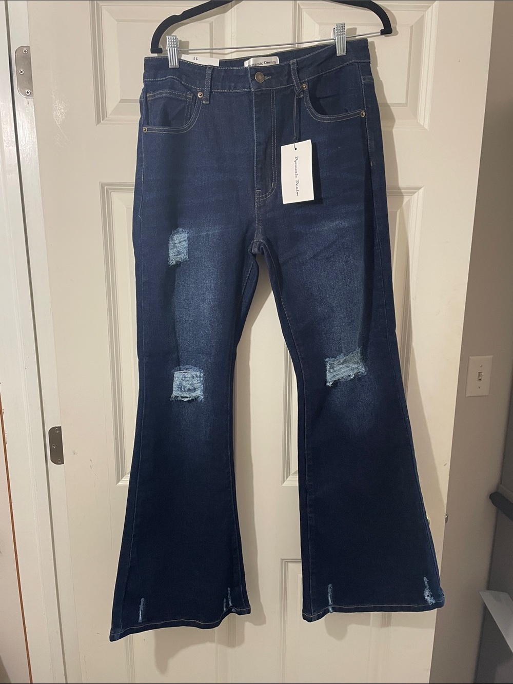 Women's Dark Blue Distressed Flare Jeans(14)